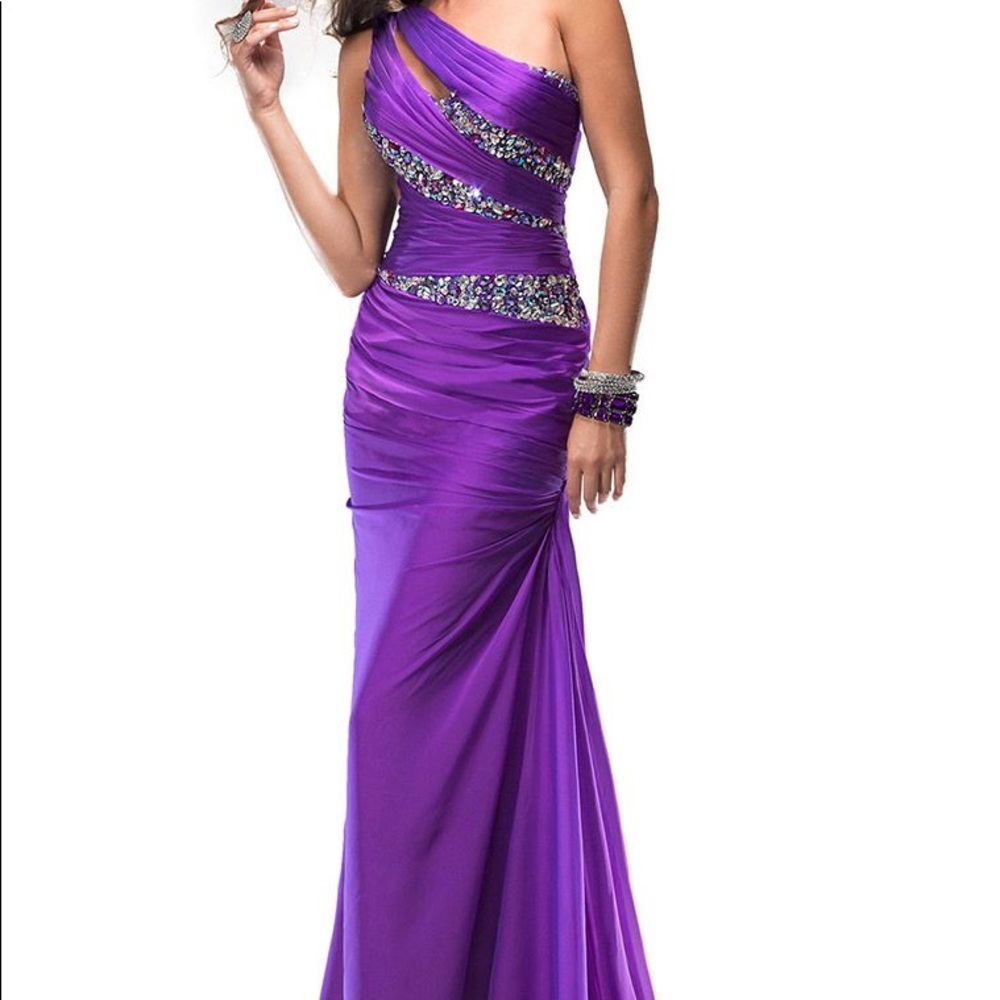 Flirt Prom Sequin Gown w/ Single Sleeve